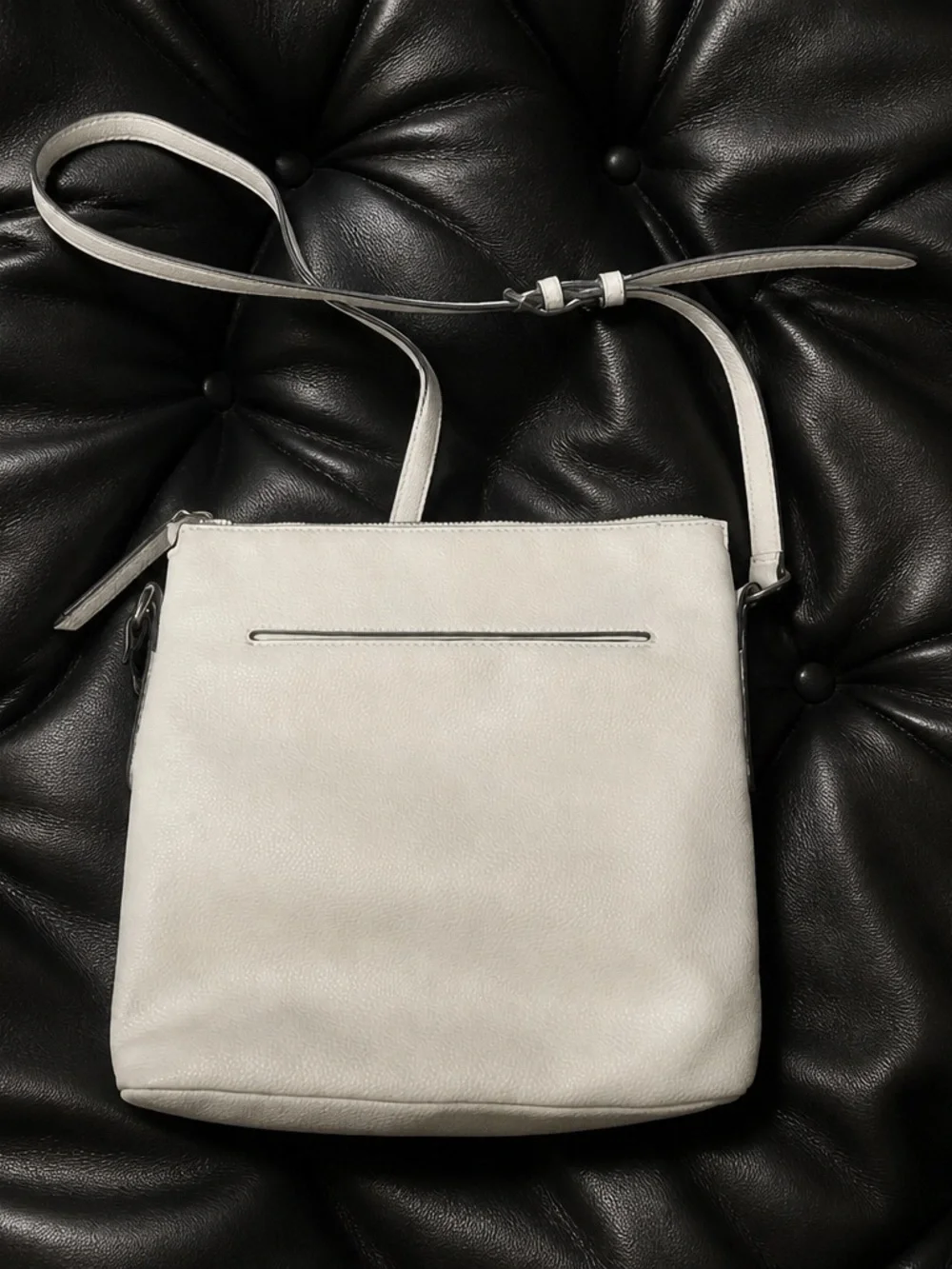Dana Buchman White Crossbody Faux Leather Bag with Multiple Zip Pockets